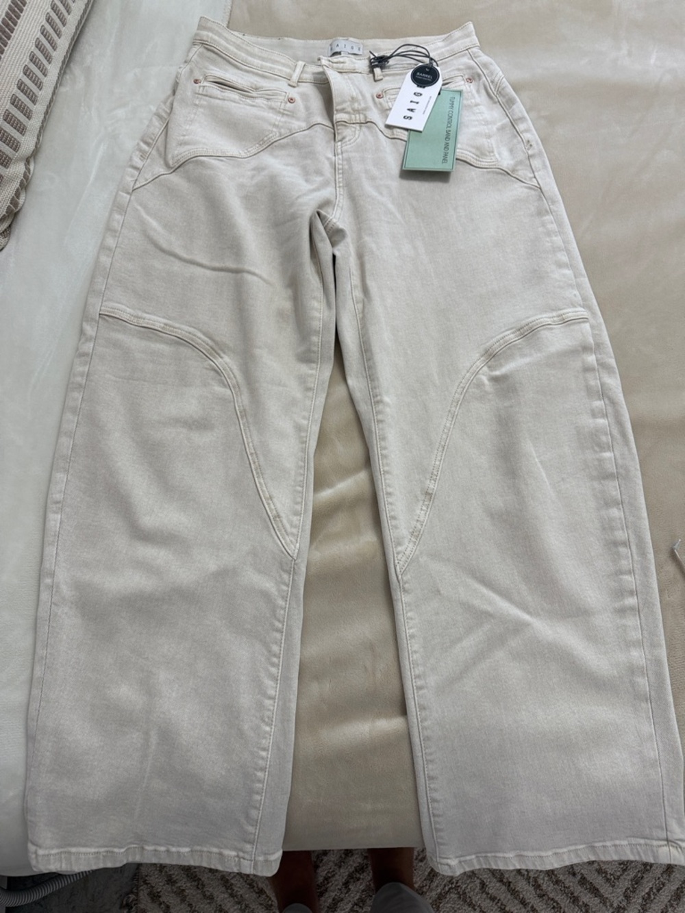 Wide Leg Flare Jeans in Light Beige by Unknown Brand